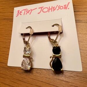Betsey Johnson Cat Earrings with Crystal Accents NWT